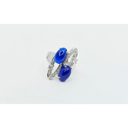 14K White Gold Diamond & Blue Crystal Wavy Ring
