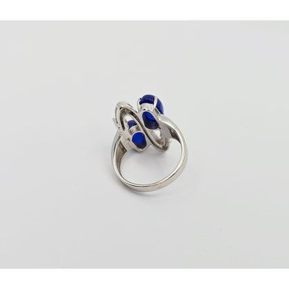 14K White Gold Diamond & Blue Crystal Wavy Ring