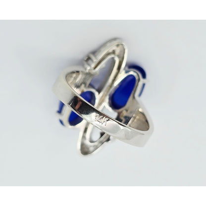 14K White Gold Diamond & Blue Crystal Wavy Ring