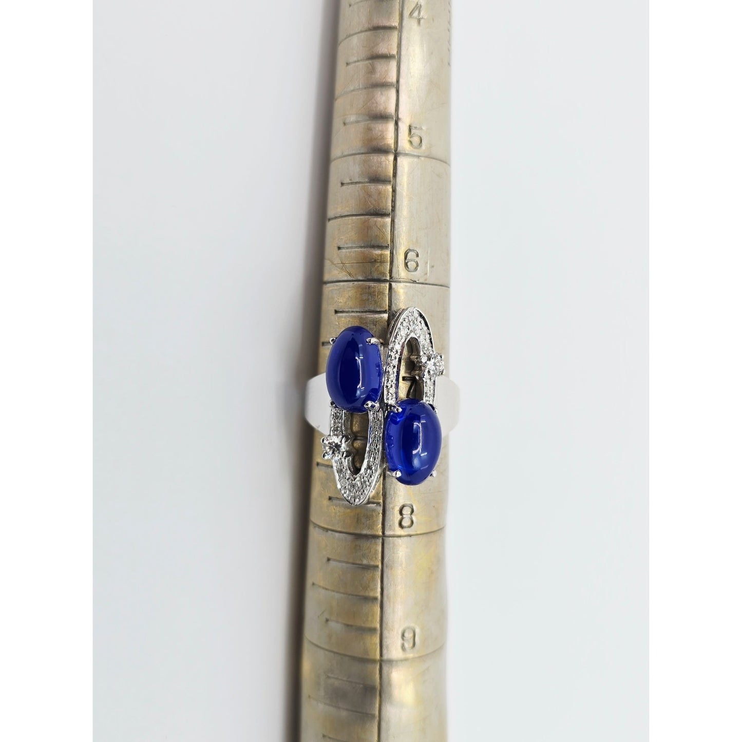 14K White Gold Diamond & Blue Crystal Wavy Ring