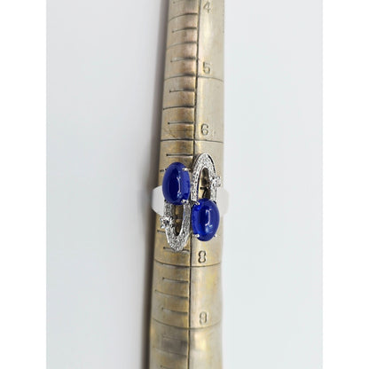 14K White Gold Diamond & Blue Crystal Wavy Ring