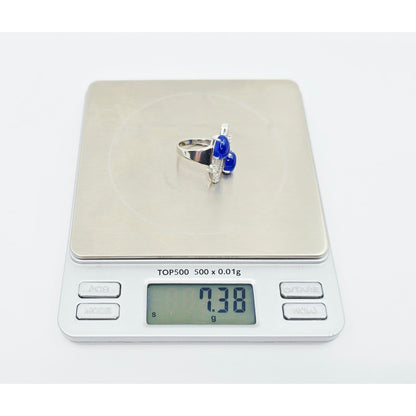 14K White Gold Diamond & Blue Crystal Wavy Ring