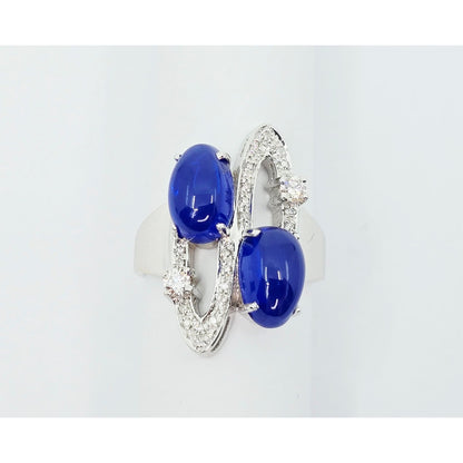 14K White Gold Diamond & Blue Crystal Wavy Ring
