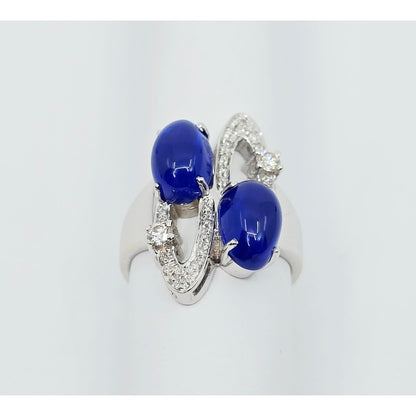 14K White Gold Diamond & Blue Crystal Wavy Ring