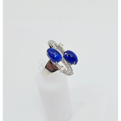 14K White Gold Diamond & Blue Crystal Wavy Ring