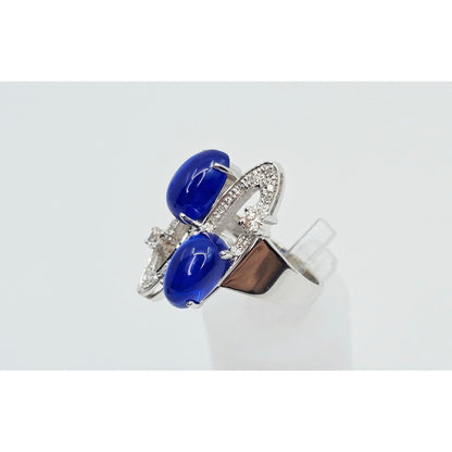 14K White Gold Diamond & Blue Crystal Wavy Ring