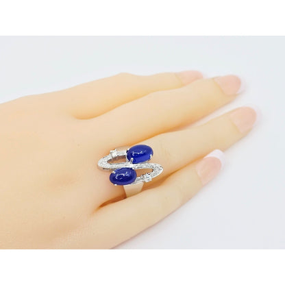 14K White Gold Diamond & Blue Crystal Wavy Ring