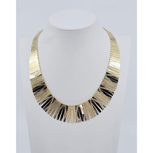 14K Yellow Gold Graduated Flat Collar Statement Link Chain Necklace