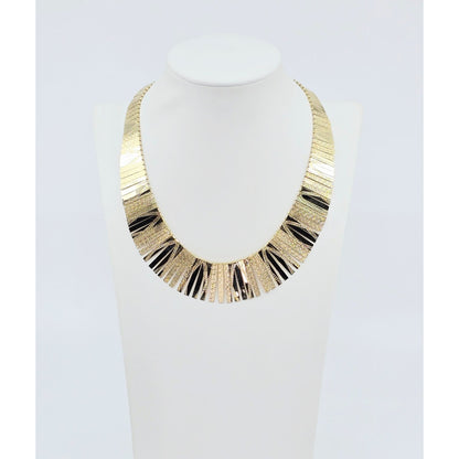 14K Yellow Gold Graduated Flat Collar Statement Link Chain Necklace
