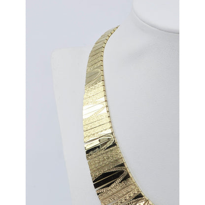 14K Yellow Gold Graduated Flat Collar Statement Link Chain Necklace