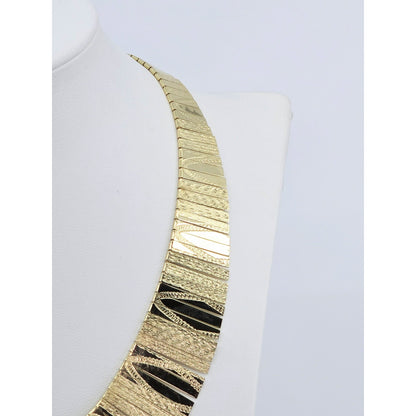 14K Yellow Gold Graduated Flat Collar Statement Link Chain Necklace