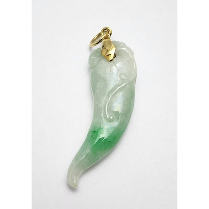 14K Yellow Gold Green Jadeite Jade Carved Chili Pepper Charm Pendant