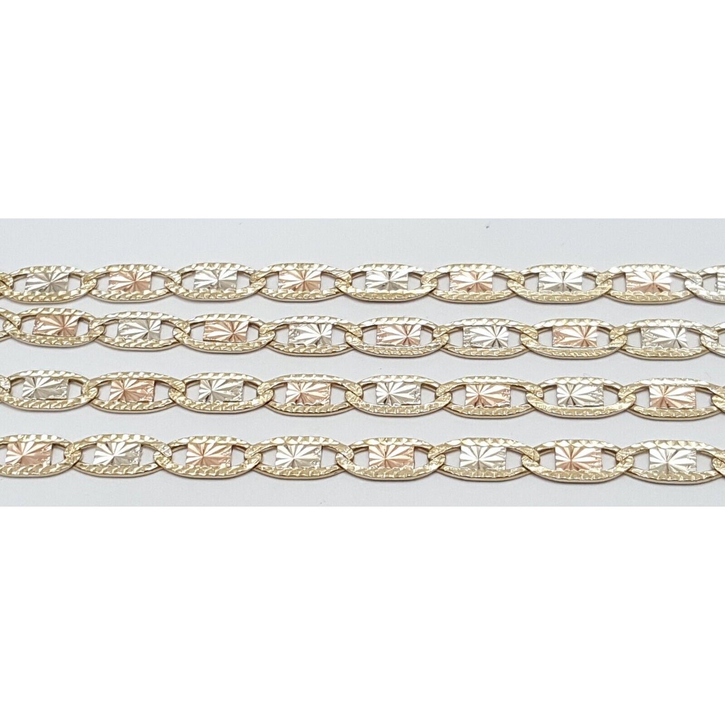 10K Tri Tone Gold Diamond Cut Link Chain Necklace