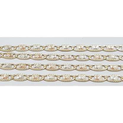 10K Tri Tone Gold Diamond Cut Link Chain Necklace