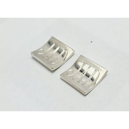 Vintage Rare Allan Adler Sterling Silver Square Modernist Cufflinks with Monogram