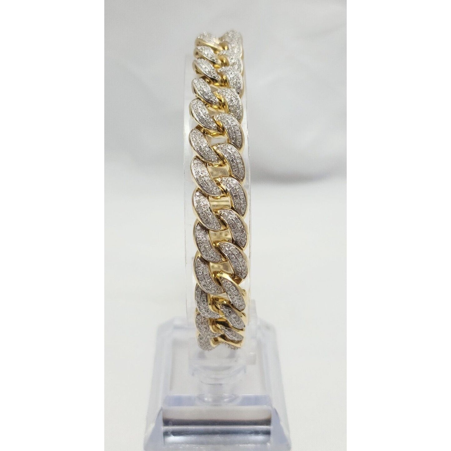 14K Solid Multi Tone Gold Diamond Cuban Link Bracelet