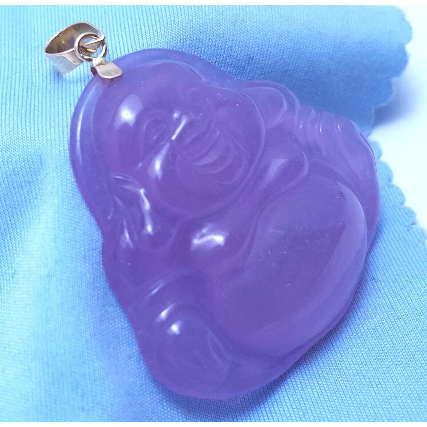 14K Yellow Gold Large Sized Purple Jade Buddha Charm Pendant