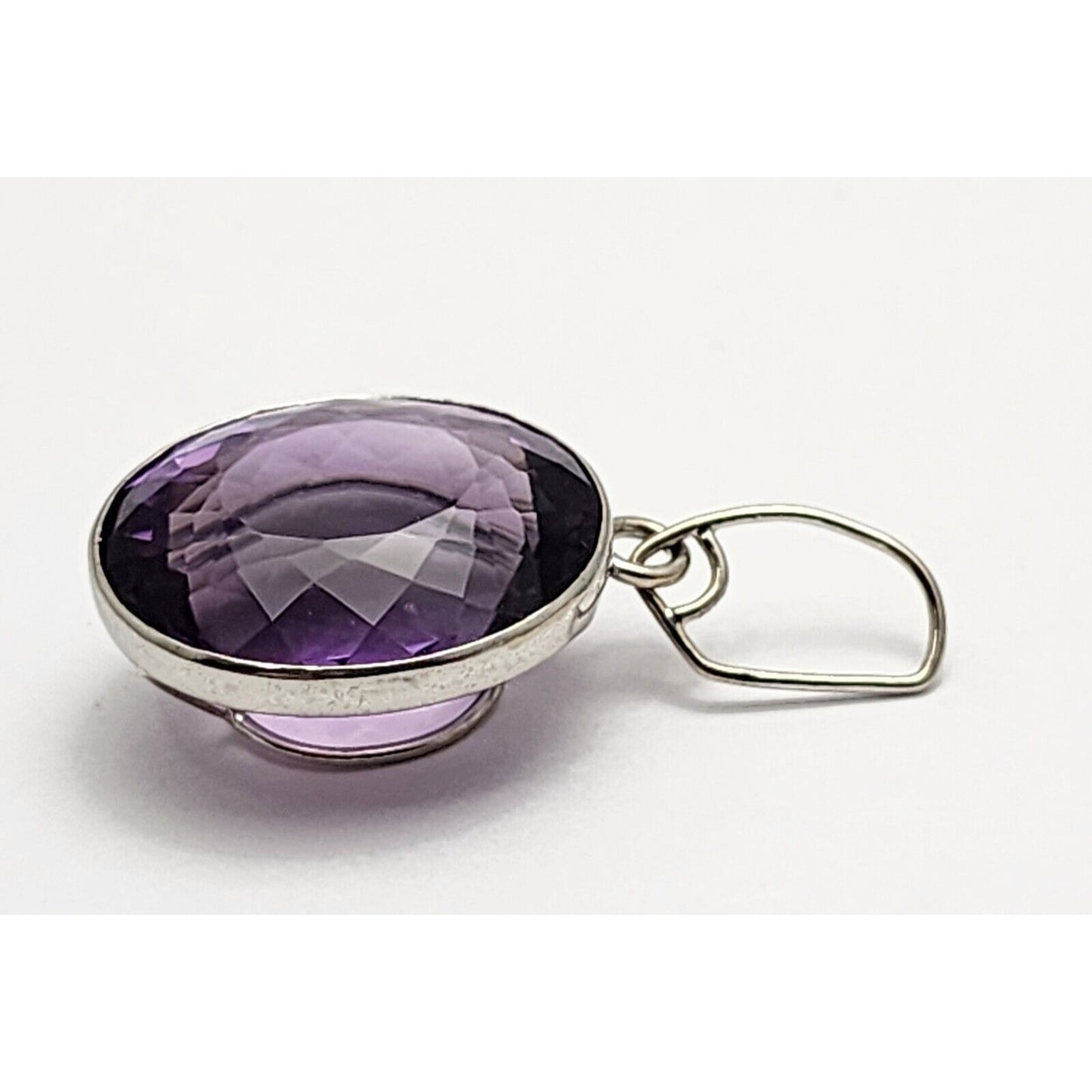 18K White Gold Oval Amethyst Drop Dangle Charm Pendant