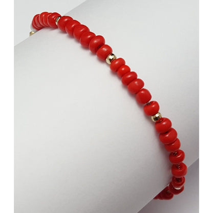 14K Solid Yellow Gold Red Coral Box Link Bracelet