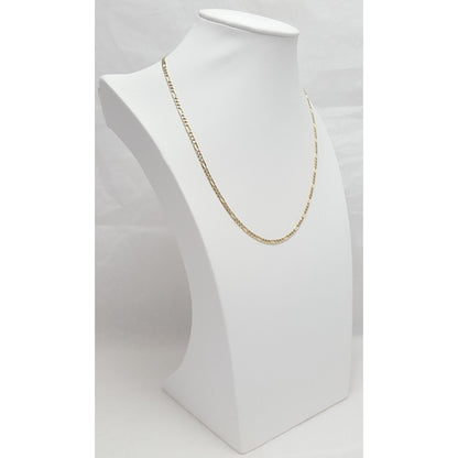 14K Two Tone Gold Diamond Cut Figaro Link Chain Necklace