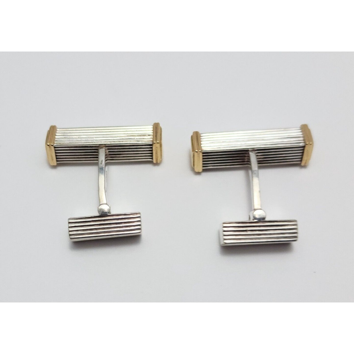 Modern GTP 18K Solid Yellow Gold & 925 Sterling Silver Cufflinks