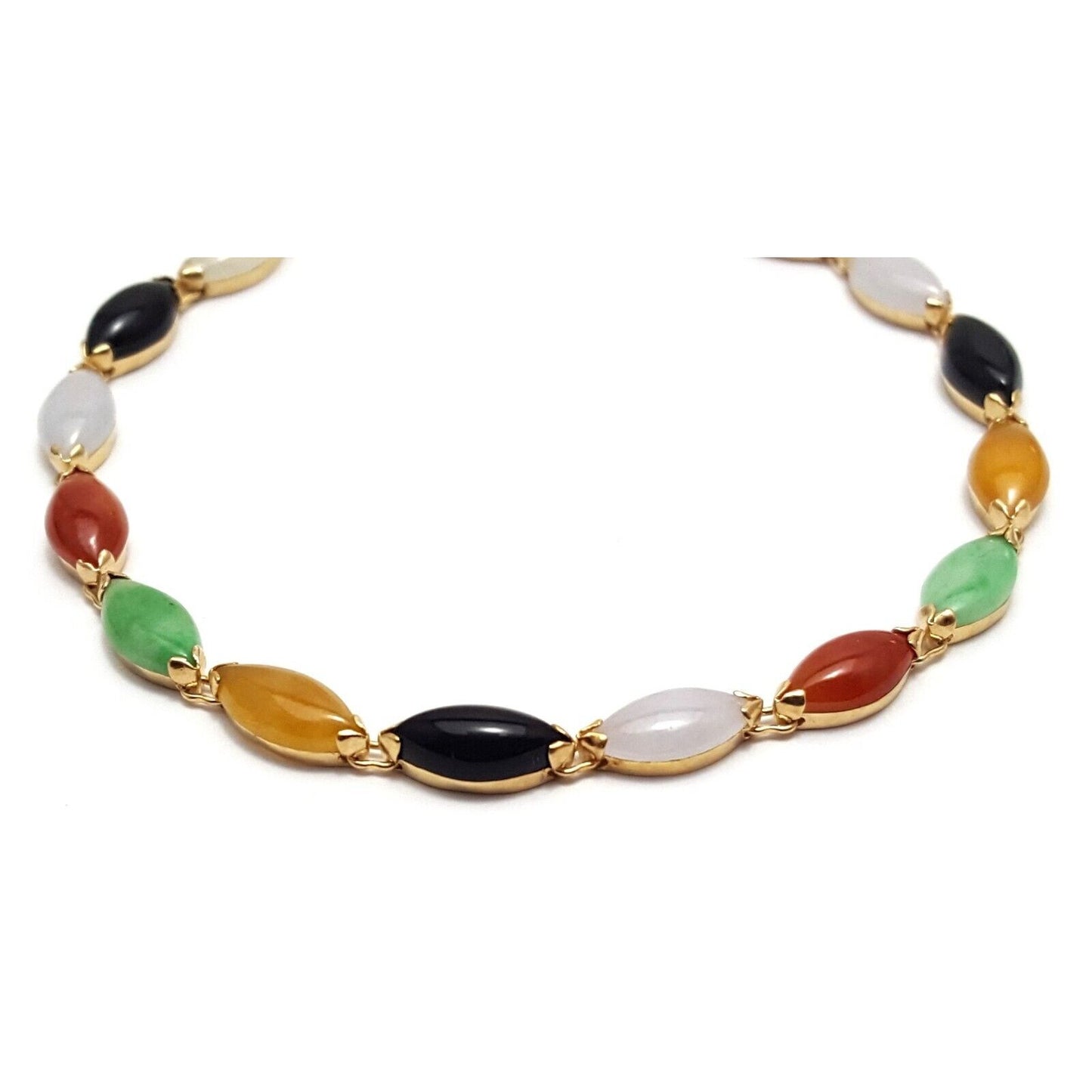 14K Solid Yellow Gold Multi Color Gemstone Link Bracelet