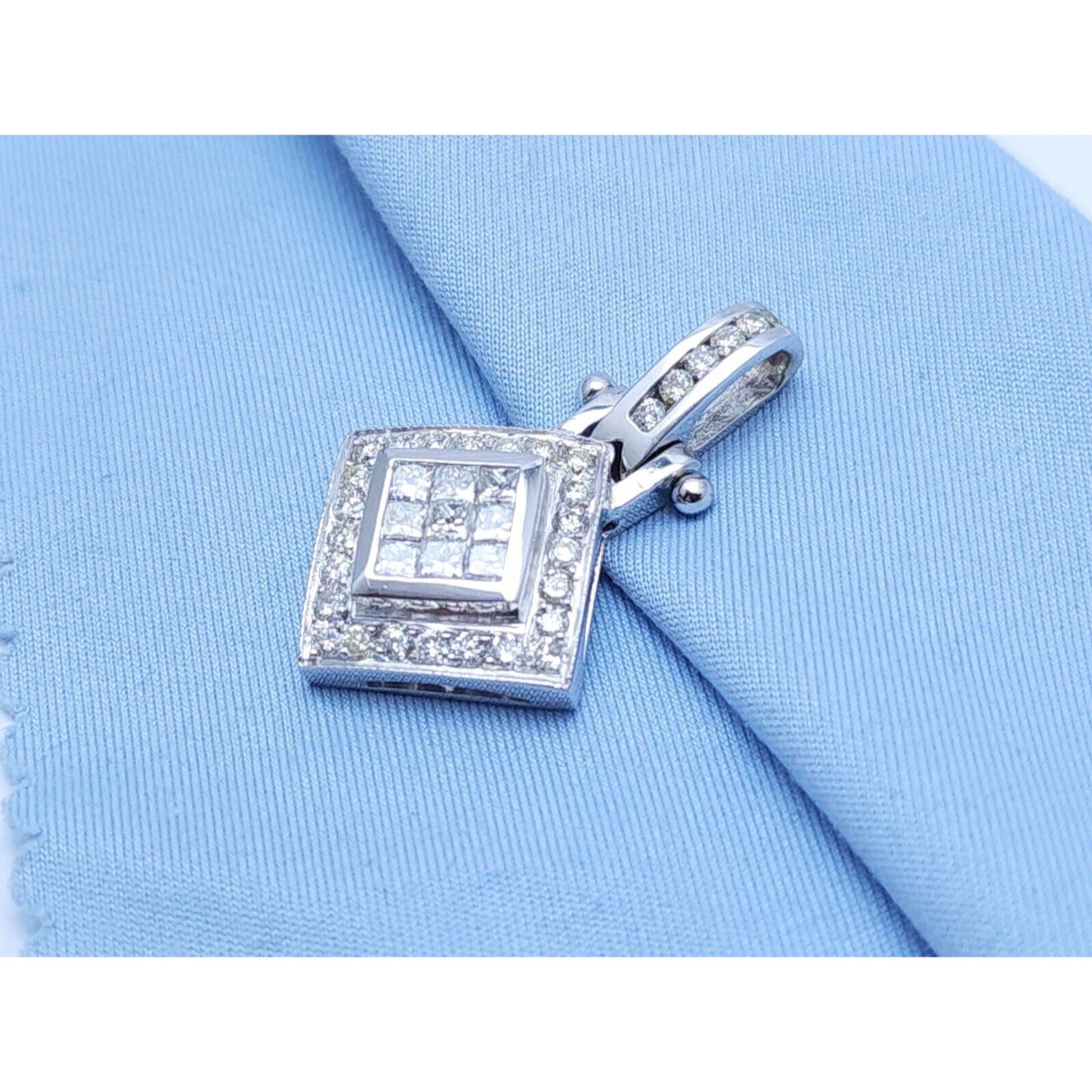 14K Solid White Gold Rhombus Diamond Charm Pendant