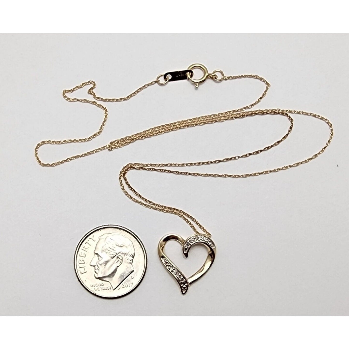 10K Yellow Gold Open Heart Diamond Charm Pendant & Link Chain Necklace