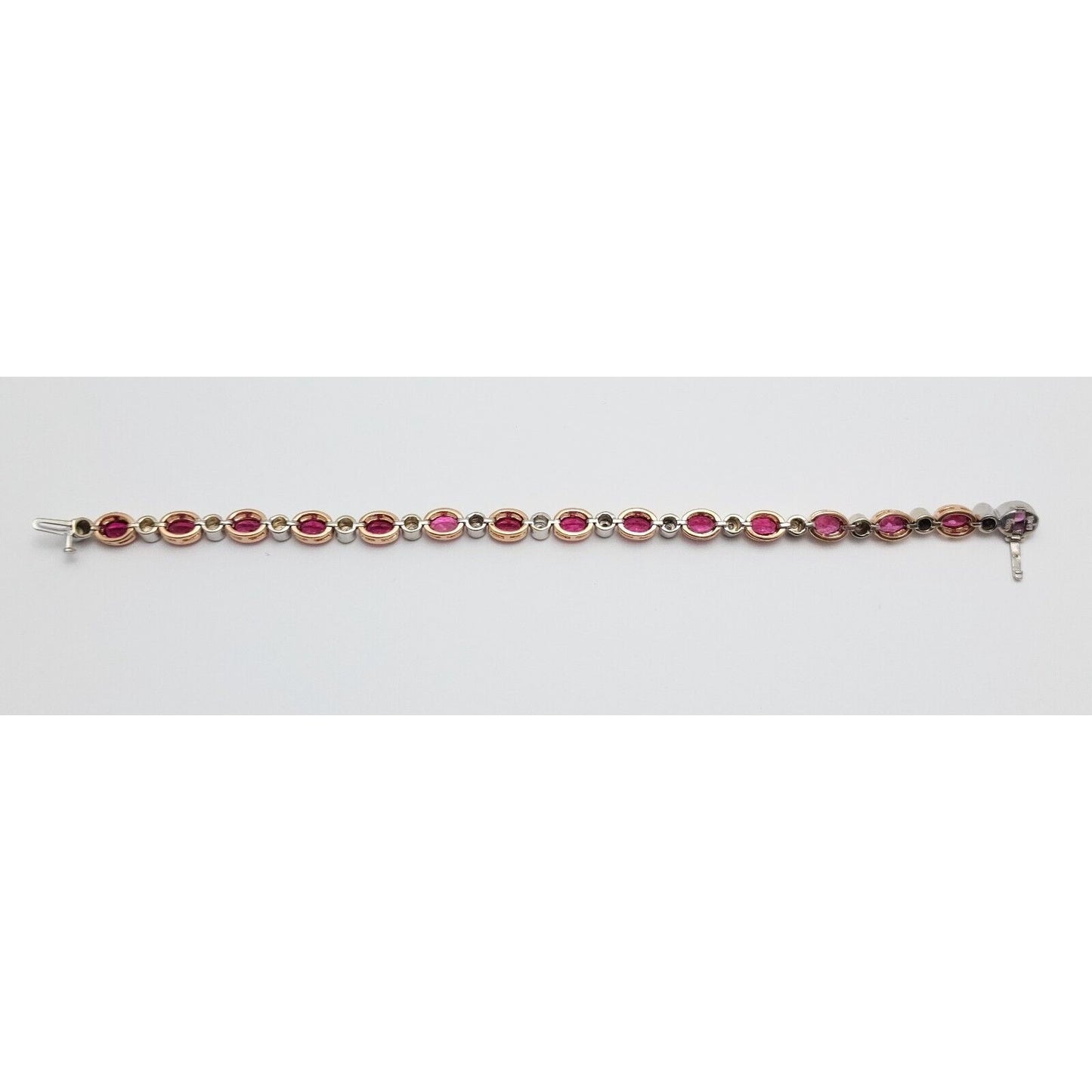 14K Solid Multi Tone Gold Ruby & Diamond Tennis Link Bracelet