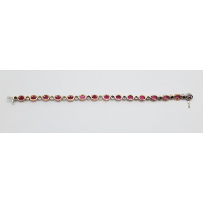 14K Solid Multi Tone Gold Ruby & Diamond Tennis Link Bracelet