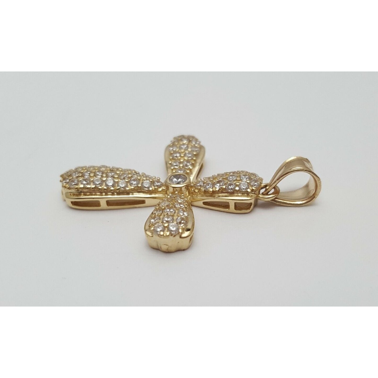 14K Yellow Gold Religious Cross Cubic Zirconia Charm Pendant