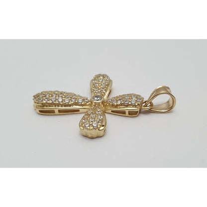 14K Yellow Gold Religious Cross Cubic Zirconia Charm Pendant