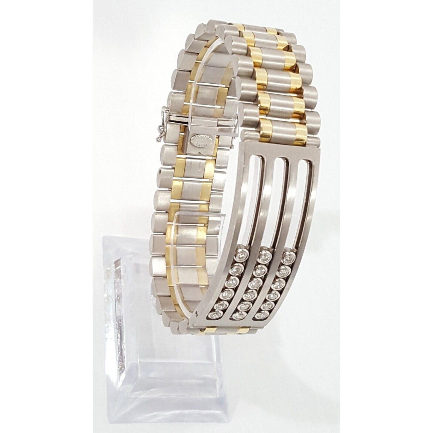 14K Karat Multi Tone Gold Motion Moving Diamond Link ID Bracelet