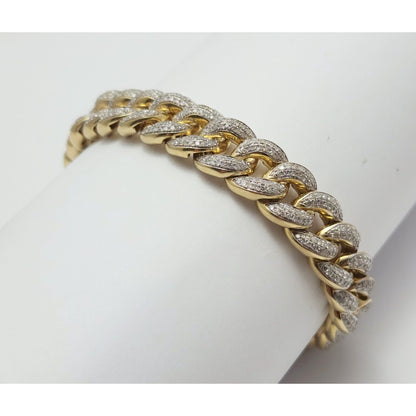 14K Solid Multi Tone Gold Diamond Cuban Link Bracelet