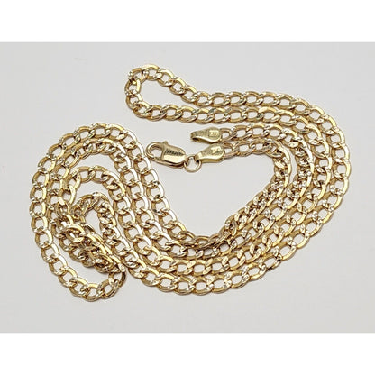 14K Two Tone Gold Diamond Cut Cuban Link Chain Necklace