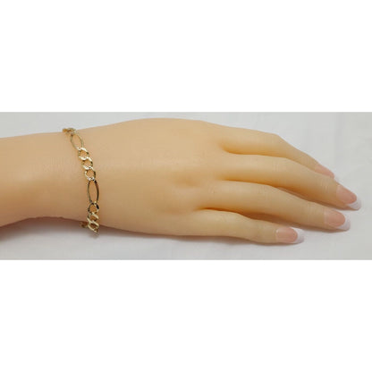 14K Solid Yellow Gold Diamond Cut Figaro Link Bracelet