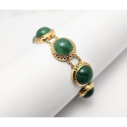 18K Solid Yellow Gold Green Jade Jadeite Link Bracelet