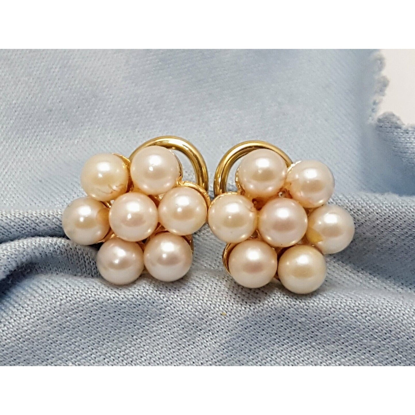 14K Yellow Gold Flower Pearl French Clip Earrings