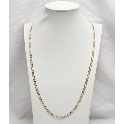 14K Two Tone Gold Diamond Cut Figaro Link Chain Necklace