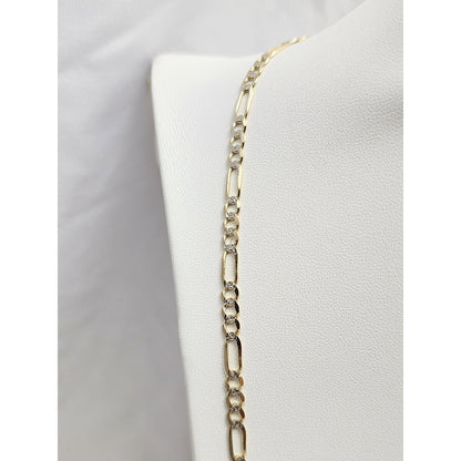 14K Two Tone Gold Diamond Cut Figaro Link Chain Necklace