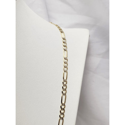 14K Two Tone Gold Diamond Cut Figaro Link Chain Necklace