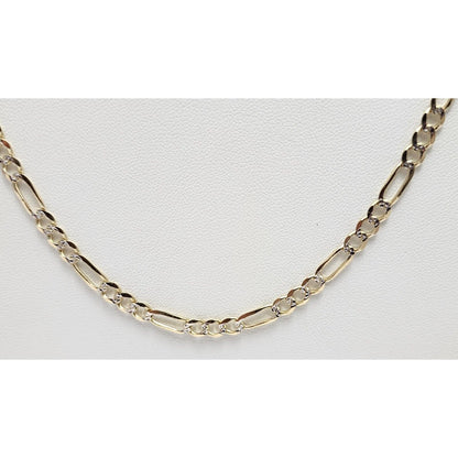 14K Two Tone Gold Diamond Cut Figaro Link Chain Necklace