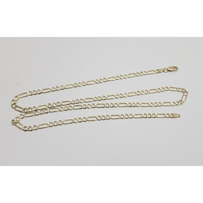 14K Two Tone Gold Diamond Cut Figaro Link Chain Necklace