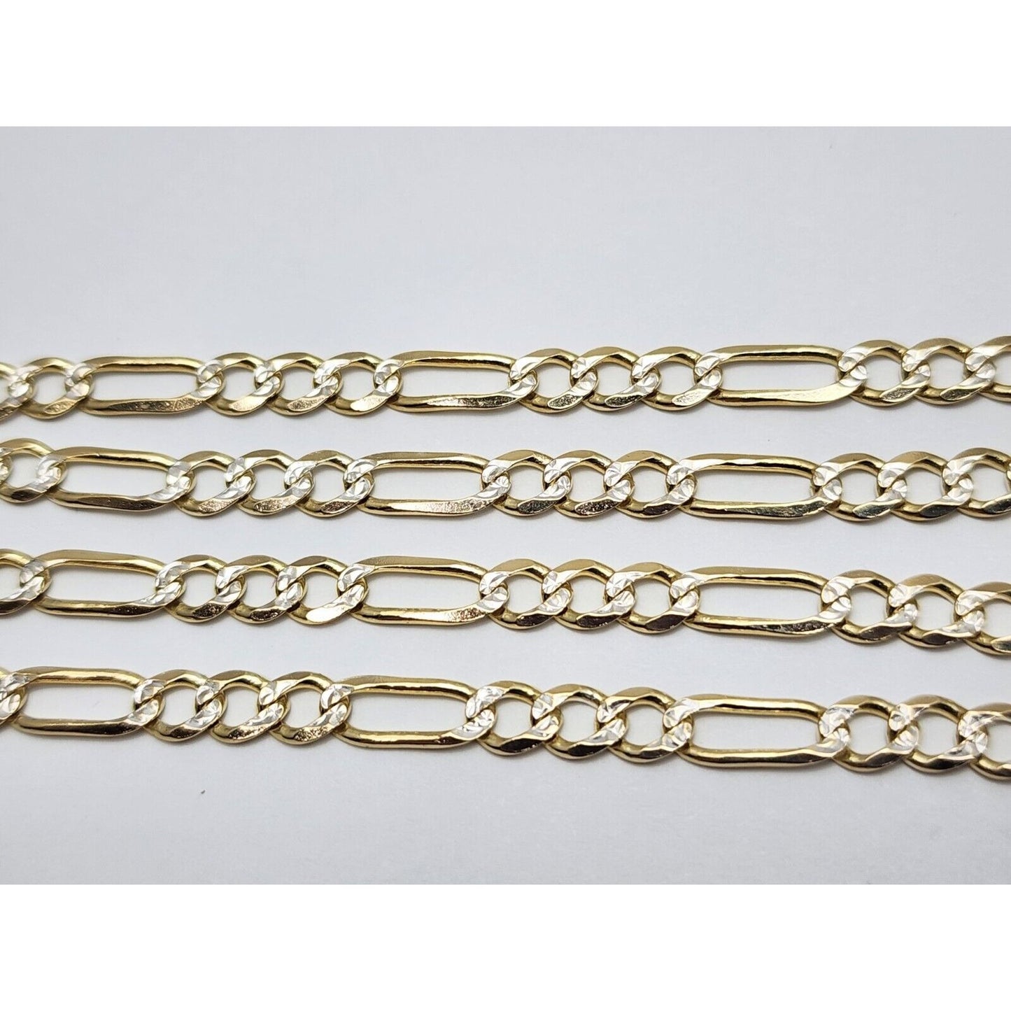 14K Two Tone Gold Diamond Cut Figaro Link Chain Necklace