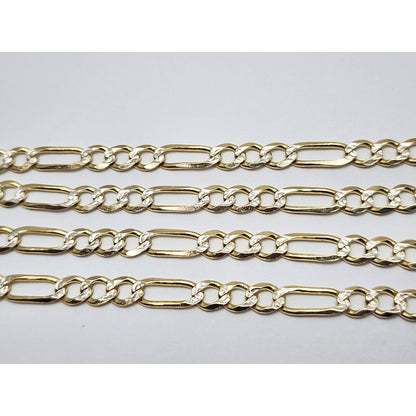 14K Two Tone Gold Diamond Cut Figaro Link Chain Necklace