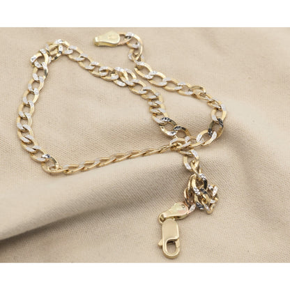 10K Two Tone Gold Diamond Cut Cuban Link Anklet Bracelet