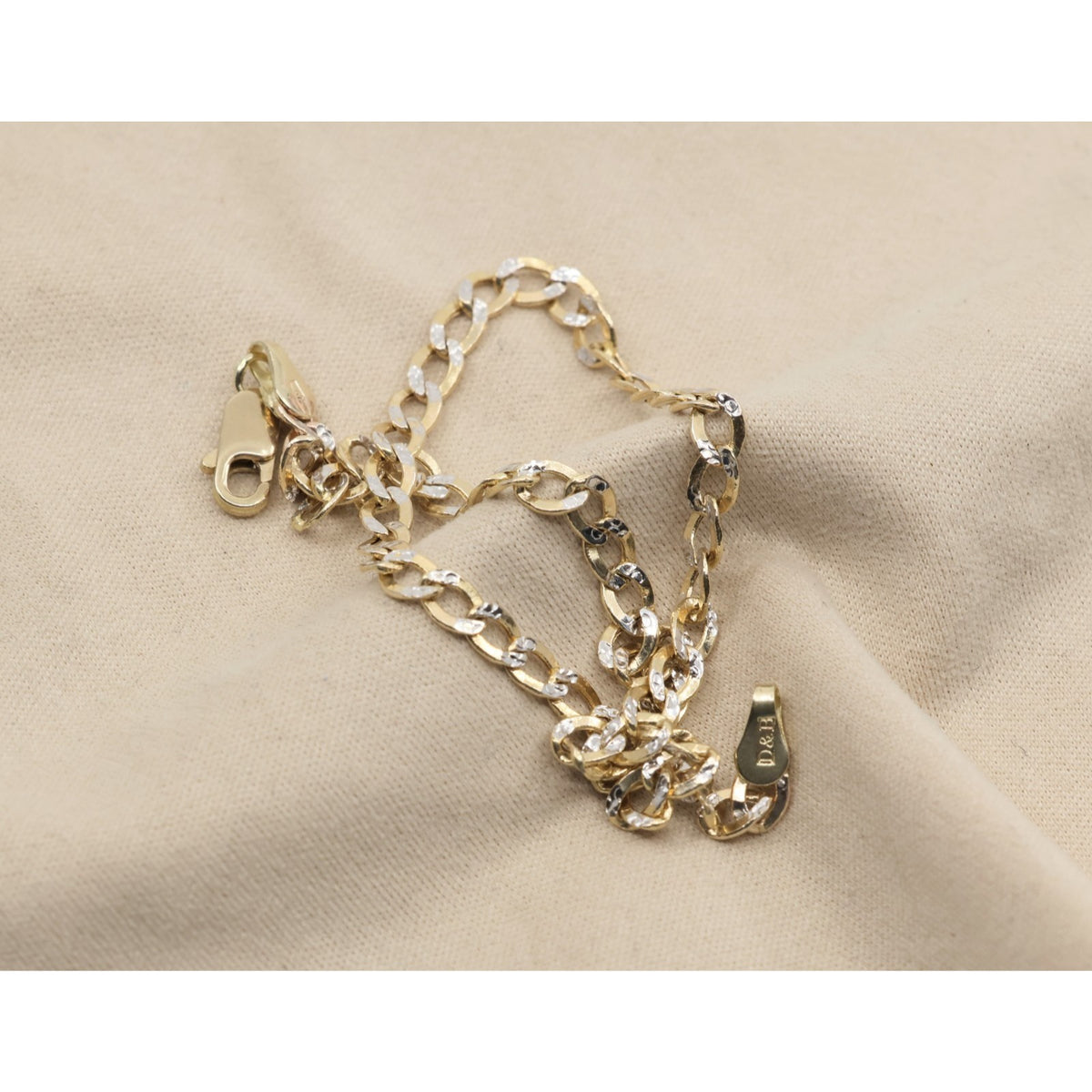 10K Two Tone Gold Diamond Cut Cuban Link Anklet Bracelet