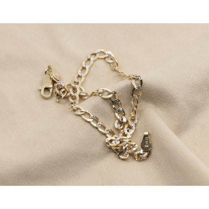 10K Two Tone Gold Diamond Cut Cuban Link Anklet Bracelet