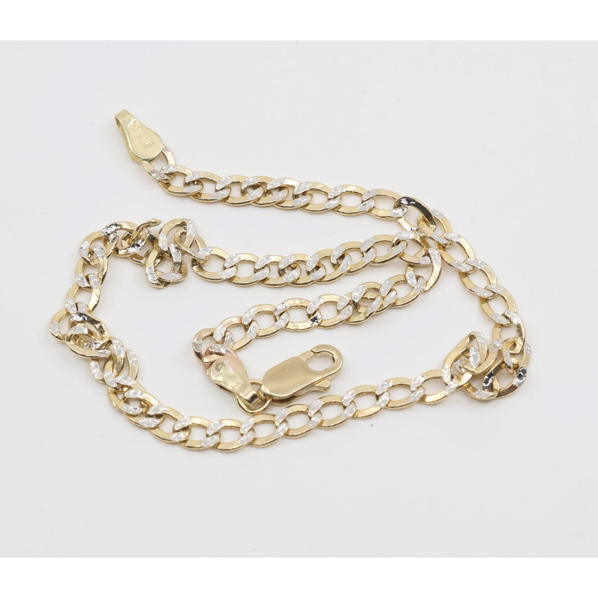 10K Two Tone Gold Diamond Cut Cuban Link Anklet Bracelet