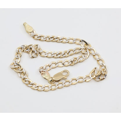 10K Two Tone Gold Diamond Cut Cuban Link Anklet Bracelet